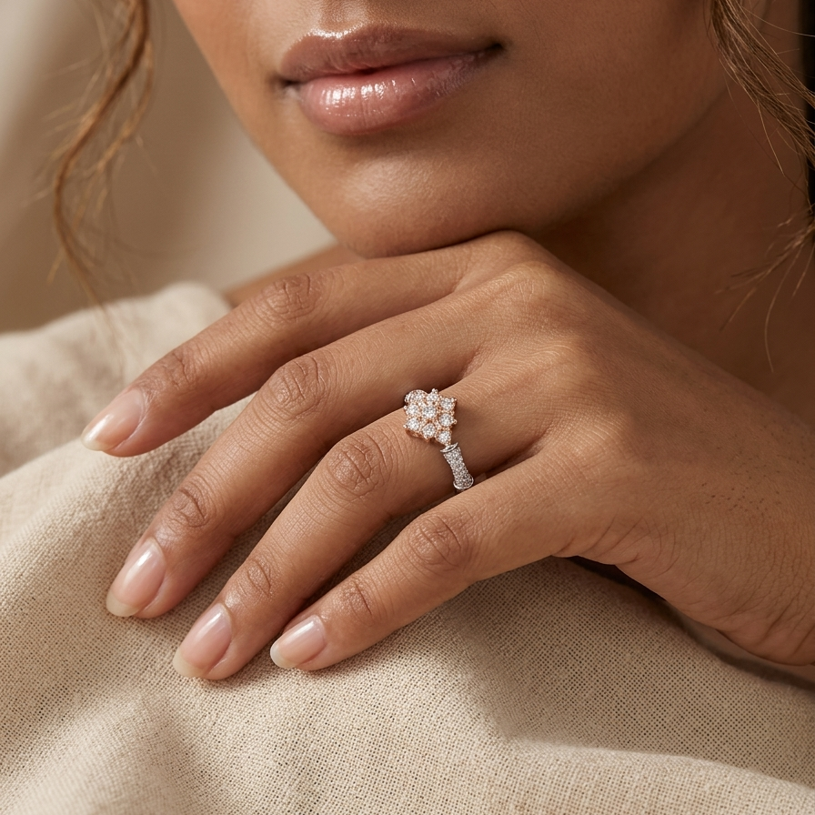 Rosé Floral Halo Ring