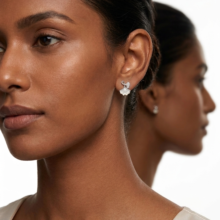 Silver Shell Pearl Stud Earrings