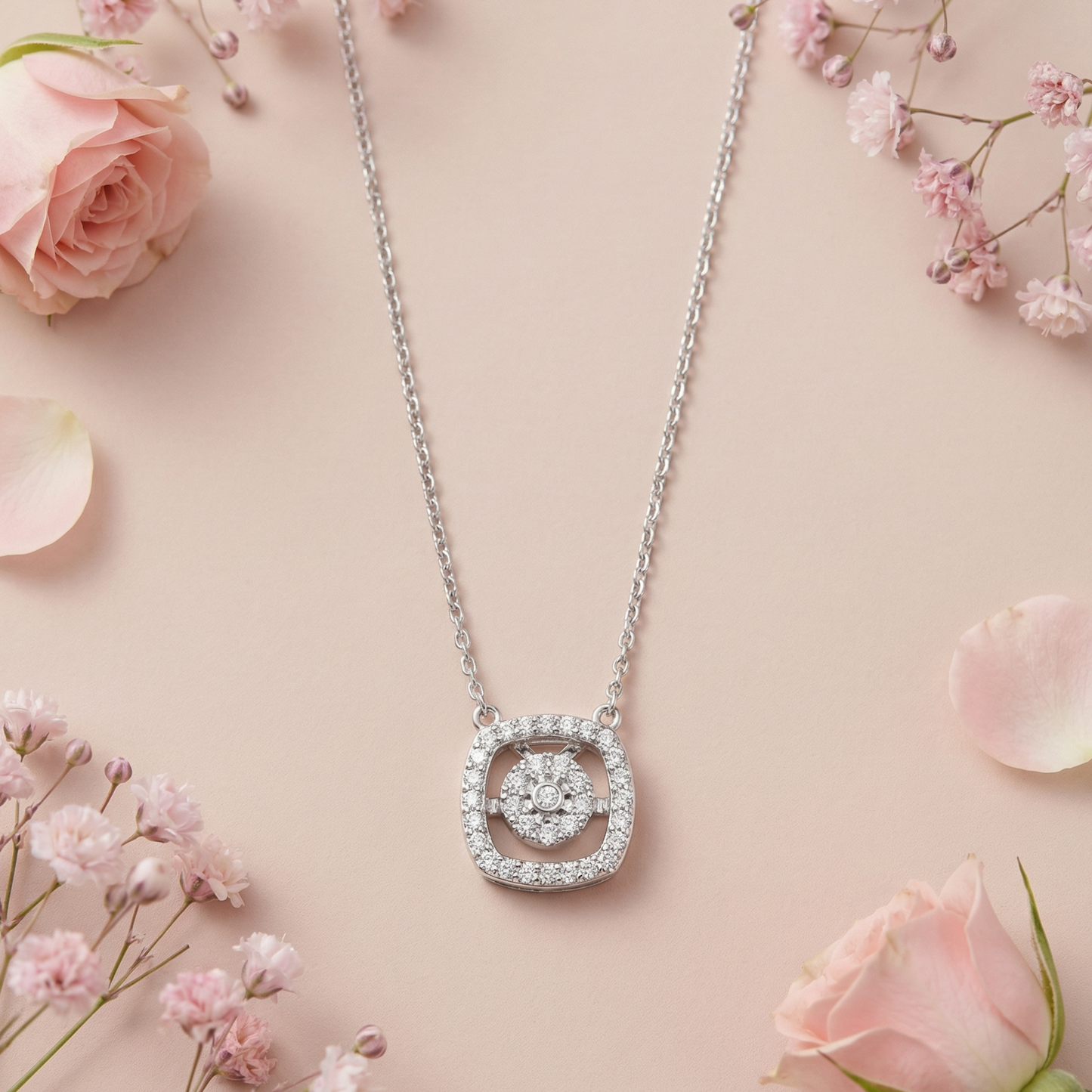 Aura Square Silver Pendant Chain