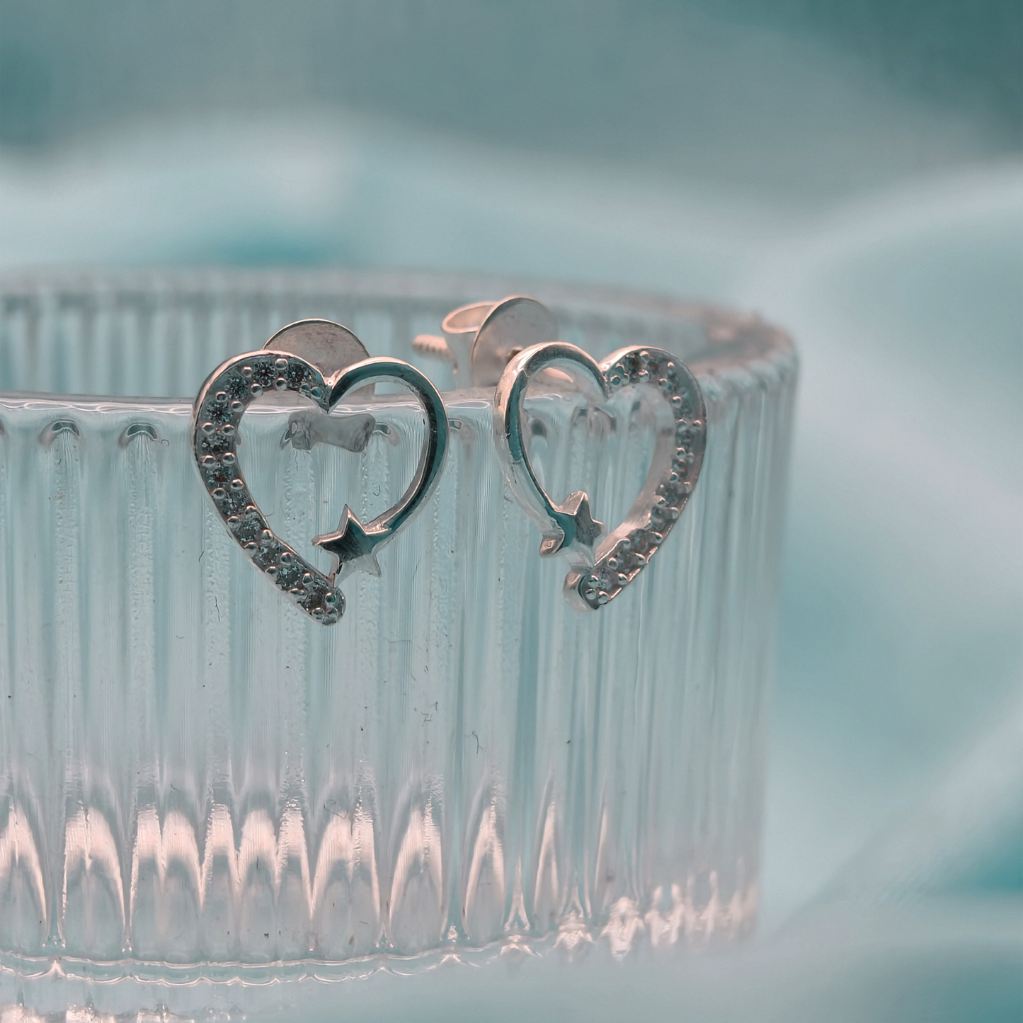 Starlit Heart Silver Stud Earrings