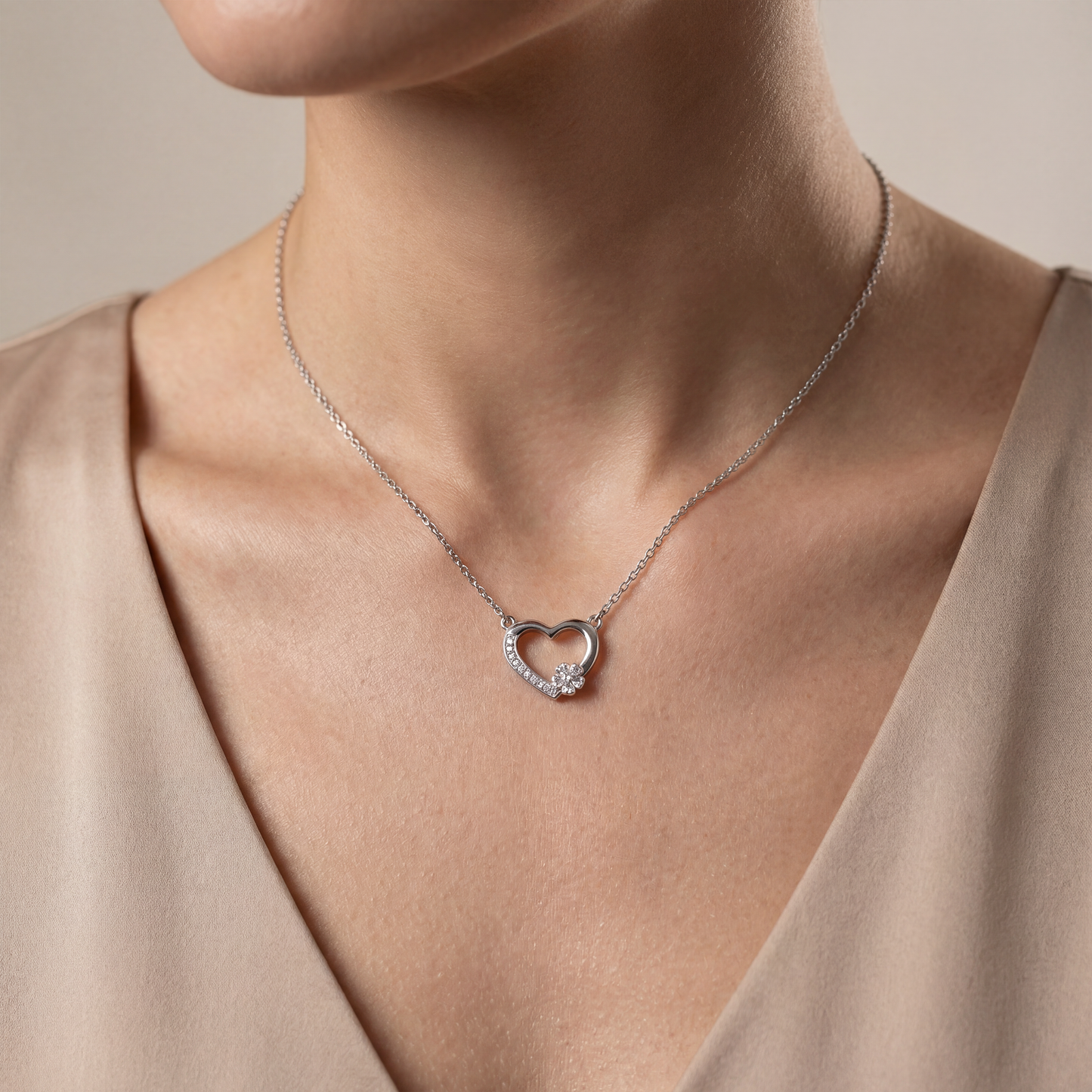 Blossom Heart Silver Pendant Chain