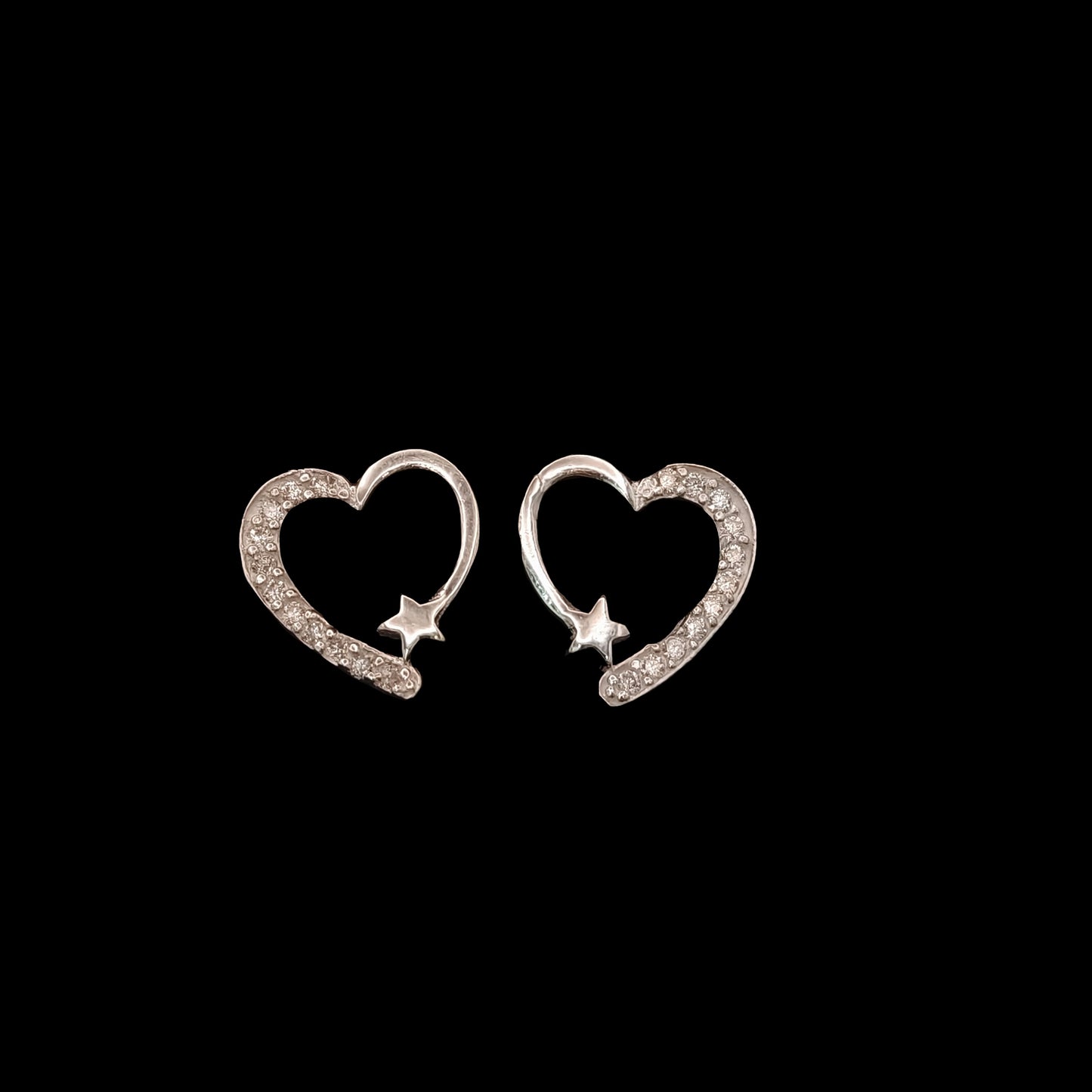 Starlit Heart Silver Stud Earrings