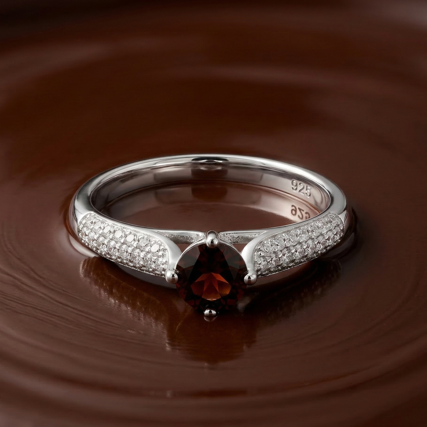 Crimson Solitaire 925 Sterling Silver Ring