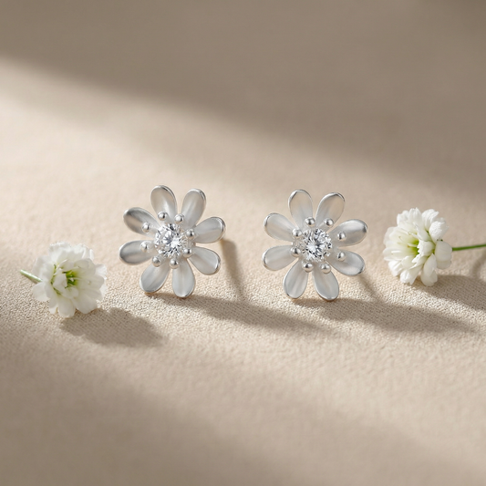 Daisy Bloom Silver Stud Earrings