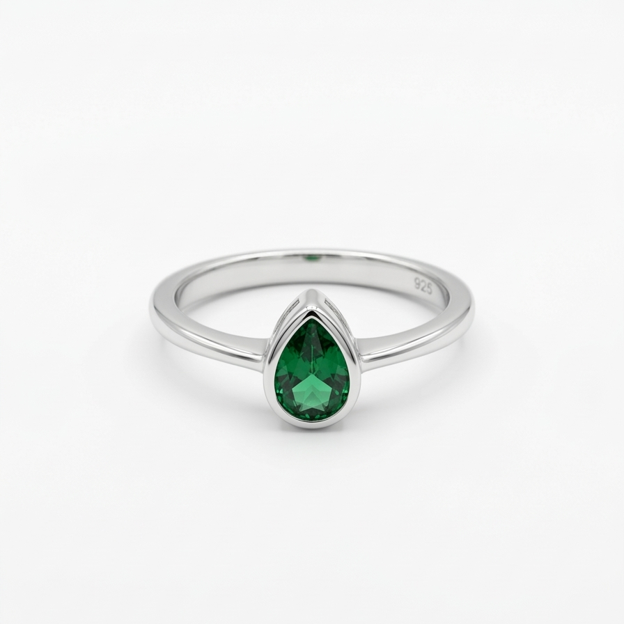 Emerald Dewdrop 925 Sterling Silver Ring