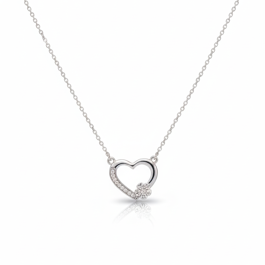 Blossom Heart Silver Pendant Chain