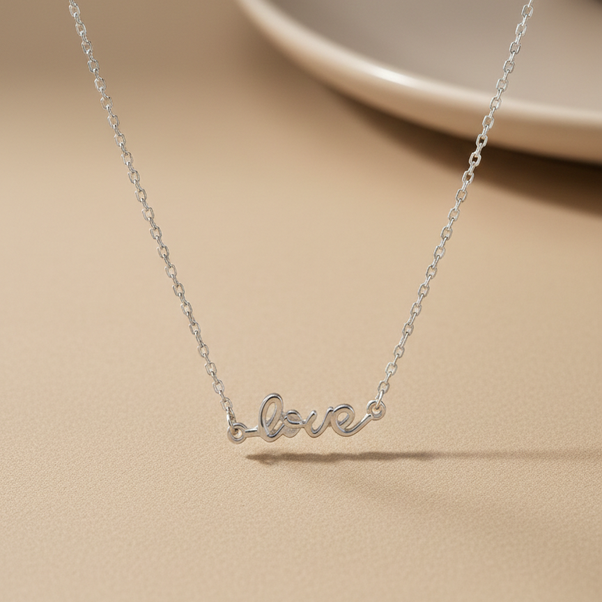 Pure Love Silver Script Pendant Chain
