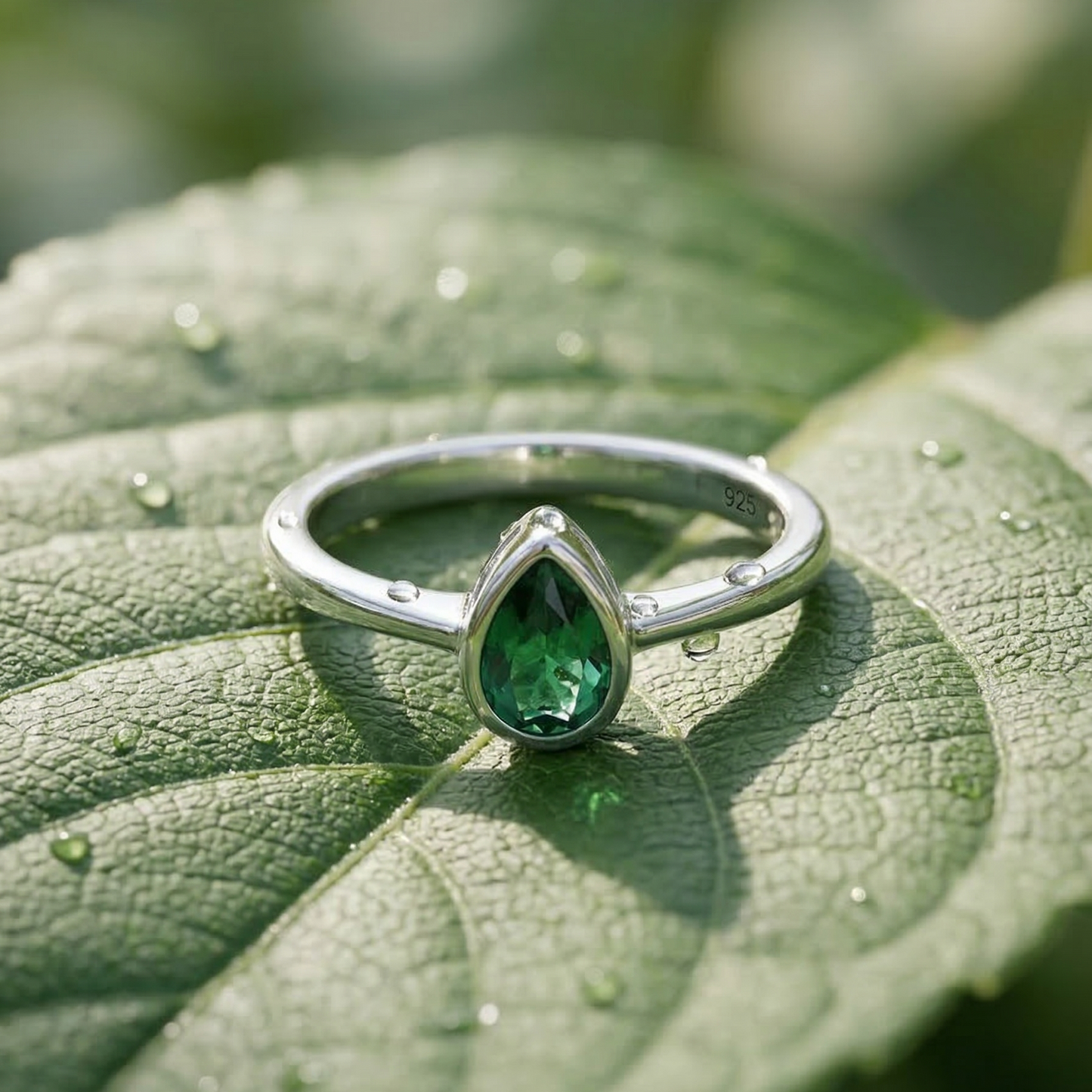 Emerald Dewdrop 925 Sterling Silver Ring