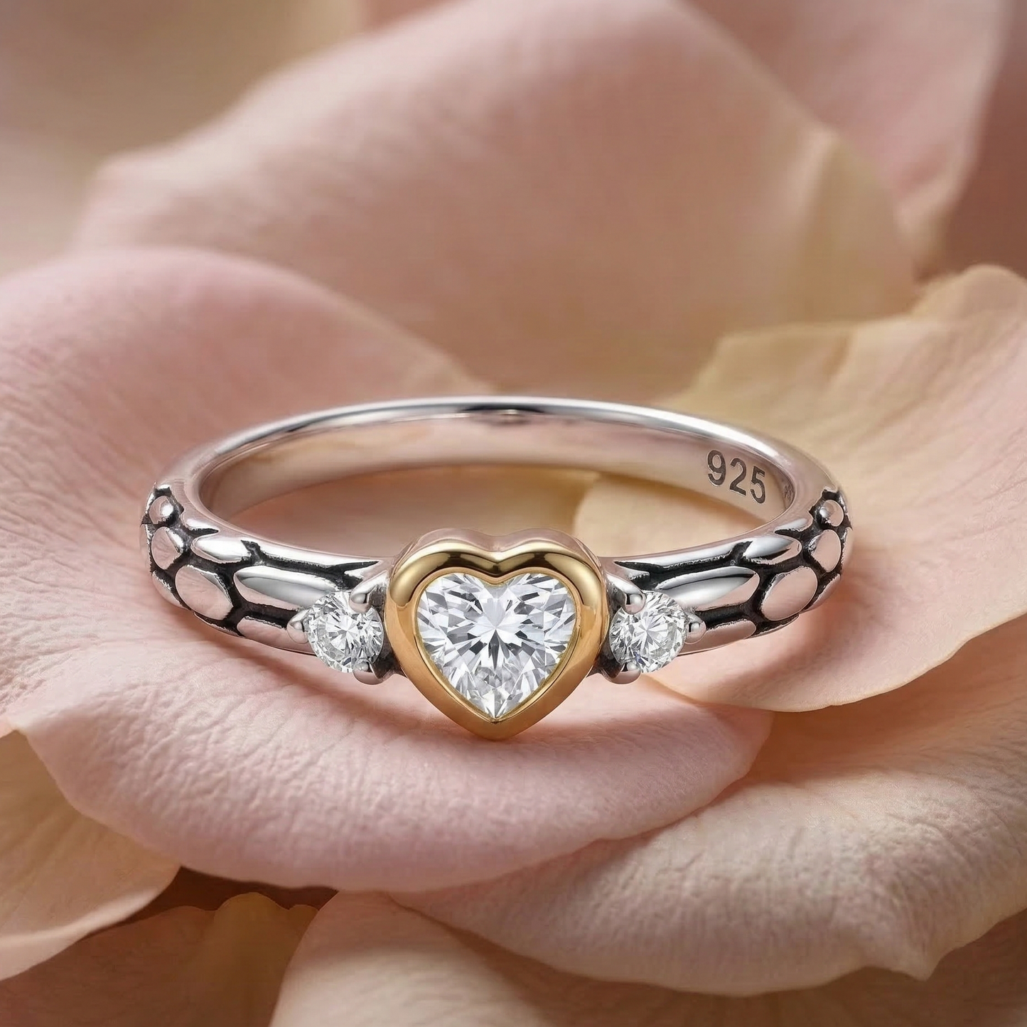 Golden Heart Halo Ring