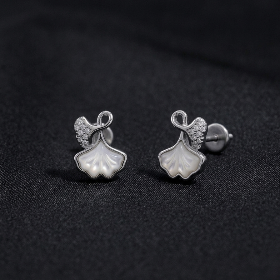 Silver Shell Pearl Stud Earrings