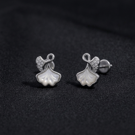 Silver Shell Pearl Stud Earrings