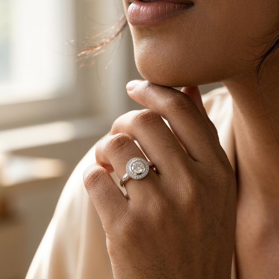 Luna Halo Solitaire Ring