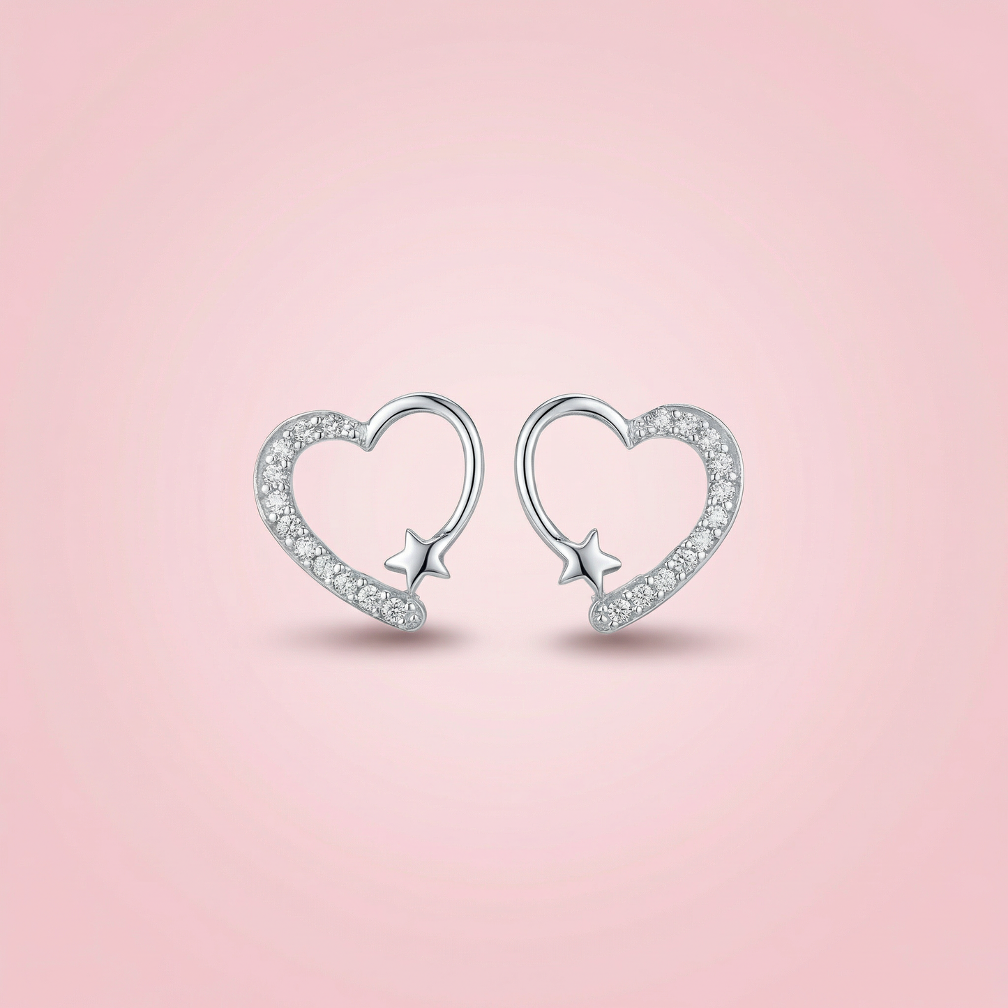 Starlit Heart Silver Stud Earrings