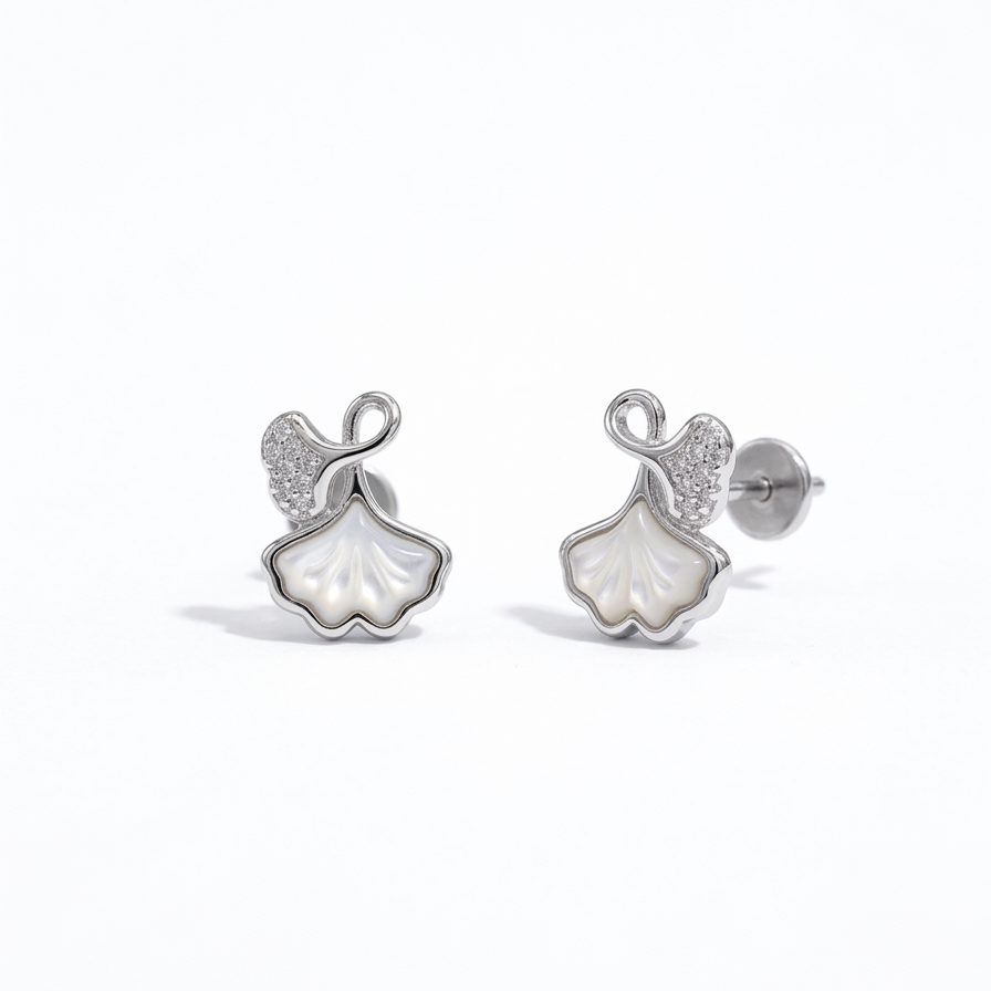 Silver Shell Pearl Stud Earrings